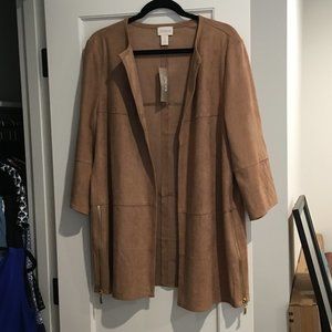 Faux Suede Topper. NWT. Tan. Chico's Size 2 (L)